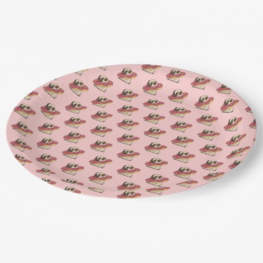 Niedlicher Mops in Donut Paper-Tellern Pappteller (Schrägansicht)