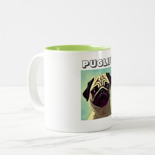Niedlicher Mops je wertvoll und zerknittert Hund T Zweifarbige Tasse (Vorderseite Links)