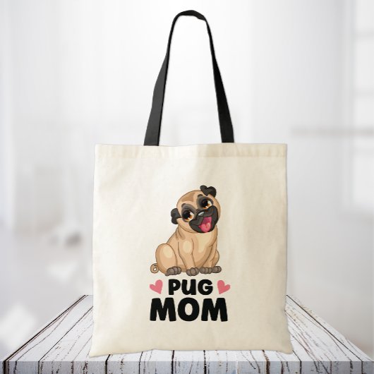 Niedlicher Mops Mama Cartoon Welpe Hund Lover Funn Tragetasche