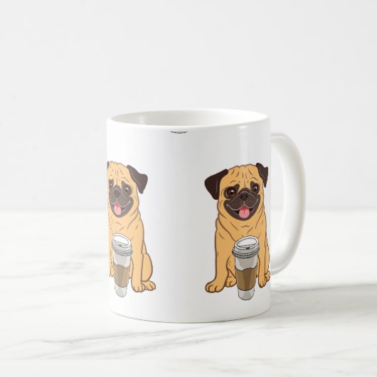 Niedlicher Mops mit Coffee Cup für Puggy Dog Liebh Kaffeetasse (VorderseiteRechts)