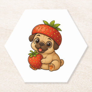Niedlicher Mops mit Erdbeeren Fruchtiger Cartoon Untersetzer