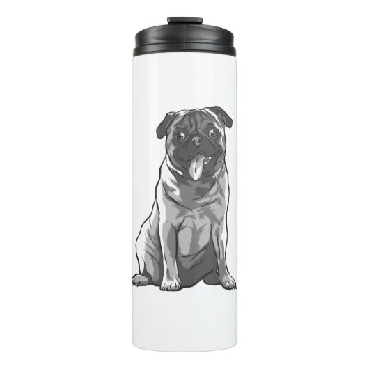 Niedlicher Mops mit guter Laune Thermosbecher (Vorderseite)