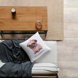 Niedlicher Mops mit rosa Bow Personalisiert Kissen