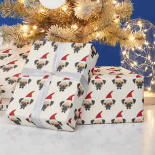 Niedlicher Mops mit Weihnachtsmannmütze Muster We Geschenkpapier