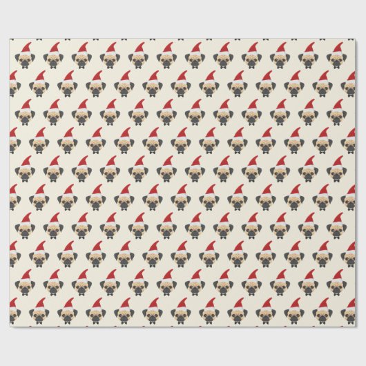 Niedlicher Mops mit Weihnachtsmannmütze Muster Wei Geschenkpapier (Flach)