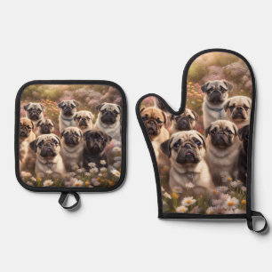 Niedlicher Mops Ofenhandschuh & Topflappen-Set