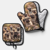 Niedlicher Mops Ofenhandschuh & Topflappen-Set (Vorderseite/Rückseite)