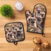 Niedlicher Mops Ofenhandschuh & Topflappen-Set (Oben Unten)