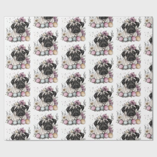 Niedlicher Mops Osterfarben Geschenkpapier (Flach)