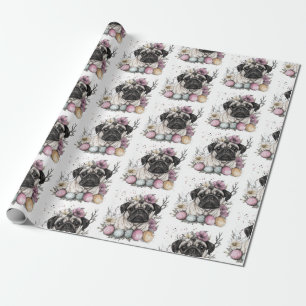 Niedlicher Mops Osterfarben Geschenkpapier