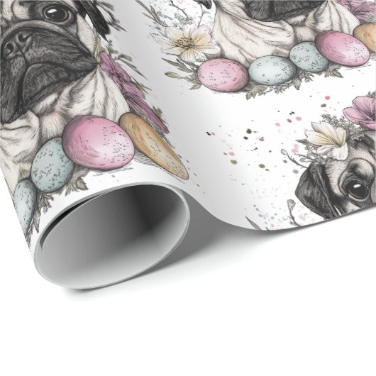 Niedlicher Mops Osterfarben Geschenkpapier (Rolleneckpunkt)