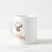 Niedlicher Mops Peach Floral Personalisiert Kaffeetasse (Vorderseite Links)