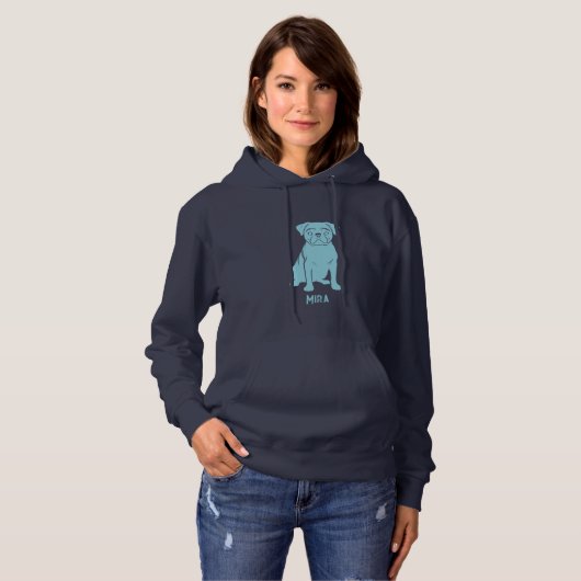 Niedlicher Mops Personalisiert Farbweibchen oder T Hoodie (Vorne ganz)
