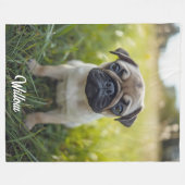 Niedlicher Mops Personalisiert Fleecedecke (Vorderseite (Horizontal))