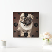 Niedlicher Mops Quadratische Wanduhr (Zuhause)