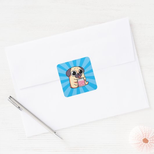 Niedlicher Mops Quadratischer Aufkleber (Umschlag)