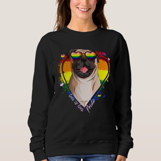Niedlicher Mops Rainbow Heart Gay Pride Lgbt Dog Sweatshirt (Vorderseite)