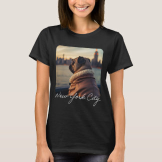 Niedlicher Mops Reisen nach New York Hafen Funny T-Shirt