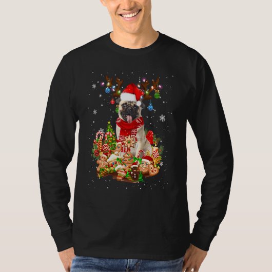 Niedlicher Mops Rentier Weihnachtsbeleuchtung Weih T-Shirt (Vorderseite)