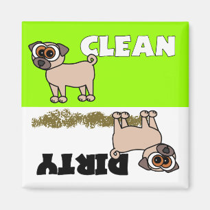 Niedlicher Mops, sauber / Geschirrspüler Magnet