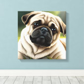 Niedlicher Mops Stretched Canvas Print Leinwanddruck (Insitu (Holzboden))