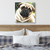 Niedlicher Mops Stretched Canvas Print Leinwanddruck (Insitu (Schlafzimmer))