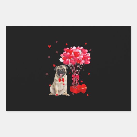 Niedlicher Mops Valentinstag Herzchen Geschenkpapier Set (Vorderseite)