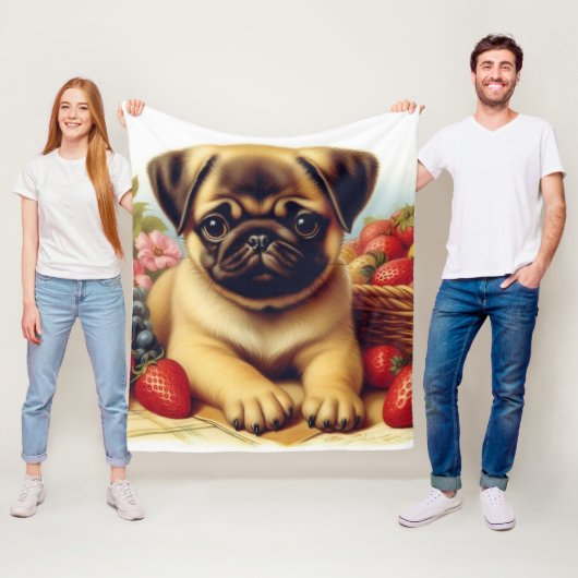 Niedlicher Mops Vintage Malerei Fleecedecke (Beispiel)
