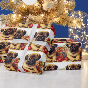 Niedlicher Mops Vintage Malerei Geschenkpapier
