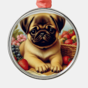 Niedlicher Mops Vintage Malerei Ornament Aus Metall