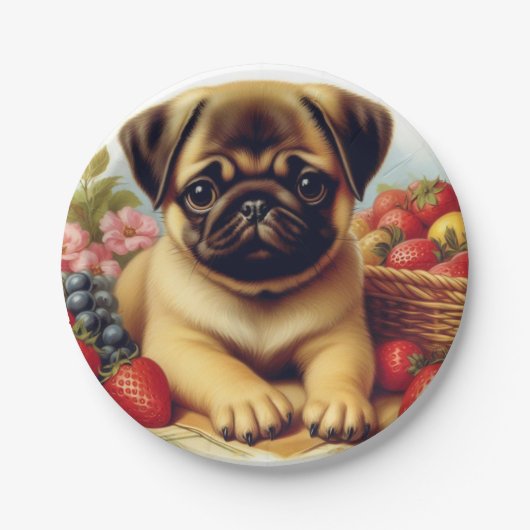 Niedlicher Mops Vintage Malerei Pappteller (Vorderseite)