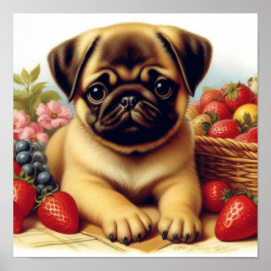 Niedlicher Mops Vintage Malerei Poster