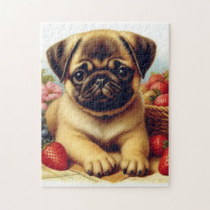 Niedlicher Mops Vintage Malerei Puzzle