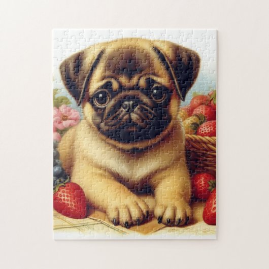 Niedlicher Mops Vintage Malerei Puzzle (Vertikal)