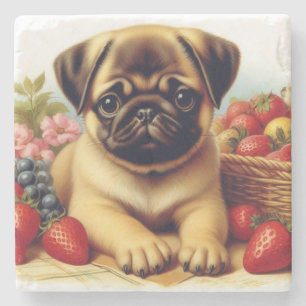 Niedlicher Mops Vintage Malerei Steinuntersetzer