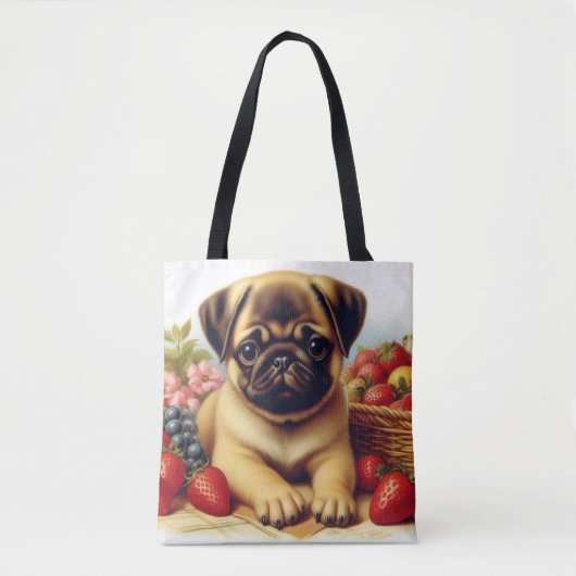 Niedlicher Mops Vintage Malerei Tasche (Vorderseite)