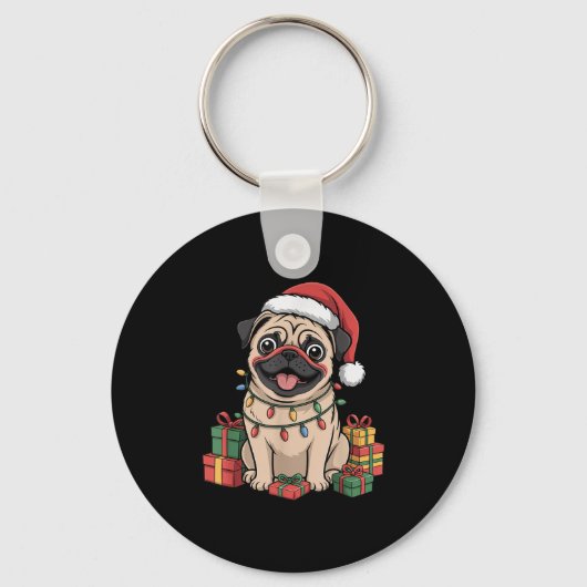 Niedlicher Mops Weihnachten Weihnachten Design Fun Schlüsselanhänger (Vorderseite)