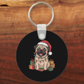 Niedlicher Mops Weihnachten Weihnachten Design Fun Schlüsselanhänger (Vorderseite)