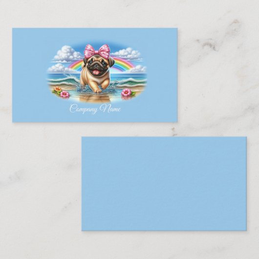 Niedlicher Mops Welpe an einem tropischen Strand Visitenkarte (Vorne/Hinten)