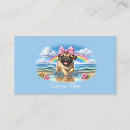 Niedlicher Mops Welpe an einem tropischen Strand Visitenkarte