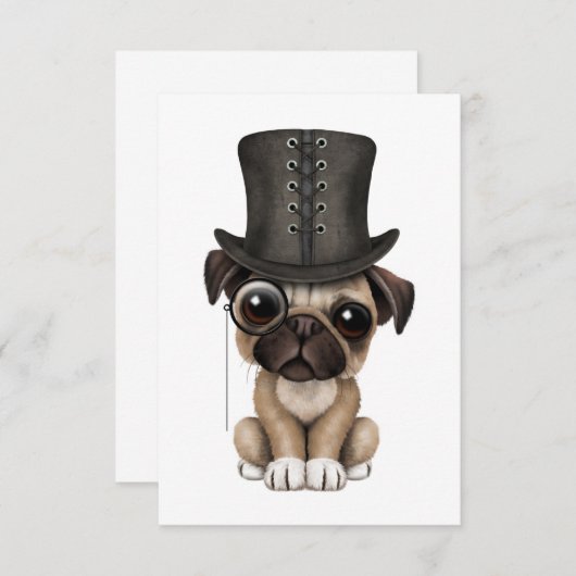 Niedlicher Mops Welpe mit Monocle und Top Hat (Vorne/Hinten)