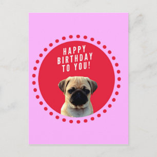 Niedlicher Mops Welpen Hund Happy Birthday Red Dot Postkarte