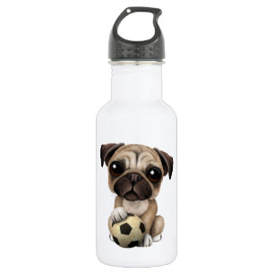 Niedlicher Mops-Welpen-Hund mit Edelstahlflasche