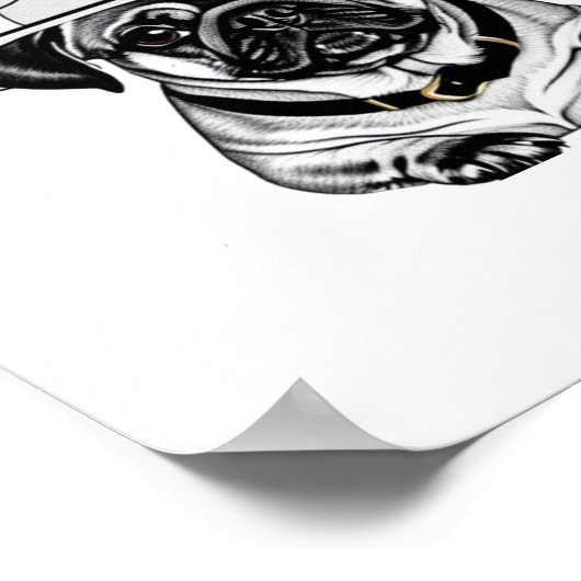 Niedlicher Mops Welpenhalter mit Hut-Poster drucke (Ecke)