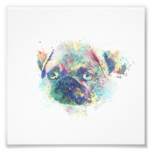 Niedlicher Mops Welpenwasserfarbe Spritzer malen Fotodruck (Vorne)