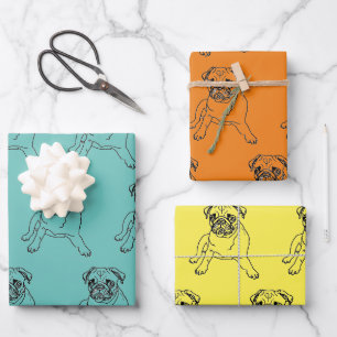 Niedlicher Mops Zeichnend Girft Wrap Wrapping Pape Geschenkpapier Set