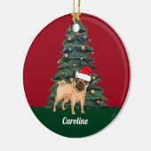 Niedlicher Mops zu Weihnachten in der Weihnachtsma Keramik Ornament (Links)