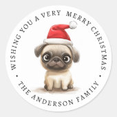 Niedlicher Mops zur Weihnachtsmannmütze Runder Aufkleber (Vorderseite)