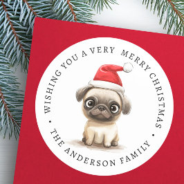 Niedlicher Mops zur Weihnachtsmannmütze Runder Aufkleber