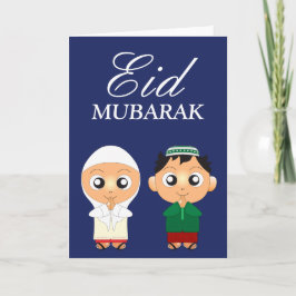 Niedlicher moslemischer Junge und Mädchen Eid Feiertagskarte
